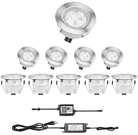 QACA Spots Encastrés WIFI pour Terrasse et Patio Etanche IP67 Eclairage pour Jardin, Patio, Pont, Allée Exterieurcurité Luminaires Extérieur avec WIFI Controleur Maison Intelligente(RBG WIFI 10 KIT)