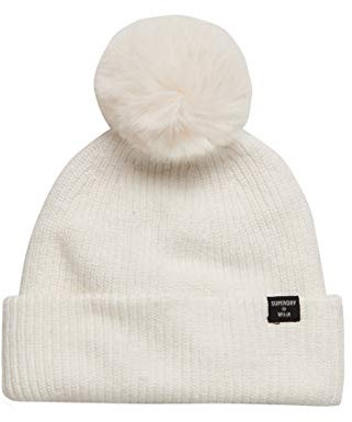Superdry Womens Heritage Ribbed Beanie Hat, Cream, Einheitsgröße