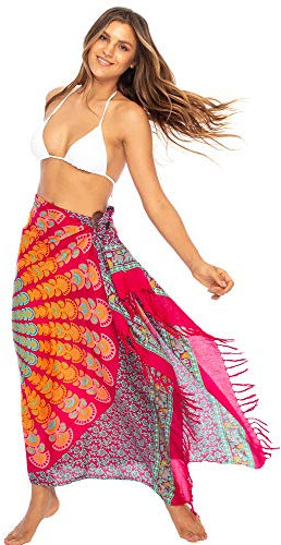 Back From Bali Damen Sarong Strand-Badeanzug Bikini Cover Up Wickel Pfau & Clip - Pink - Einheitsgröße
