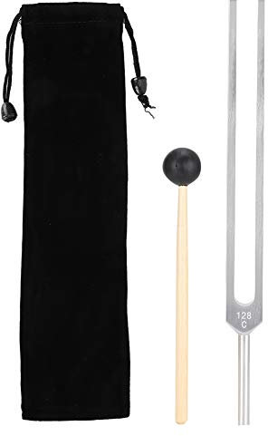 128-Hz-Stimmgabel aus Aluminiumlegierung, ausgewogene Yoga-Meditations-Chakra-Stimmgabel mit Gummihammer und Flanell-Aufbewahrungstasche