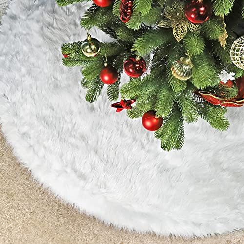 SALCAR Gonne Albero di Natale Peluche Bianco, Gonna Albero di Natale di Lusso per Decorazioni Natalizie Bianche Come la Neve, Capodanno, Feste, Matrimonio, Vacanze, Decorazioni Natalizie - 150cm