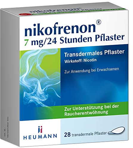 nikofrenon 7 mg/24 Stunden Pflaster - Nikotin-Pflaster zur Unterstützung der Raucherentwöhnung, mindert Entzugserscheinungen bei Nikotin-Abhängigkeit, transdermale Pflaster, 24h Wirkung, 28 St