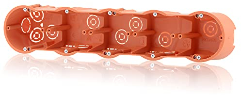 Gerätedose Verbindungsdose tiefe Verteilerdose 5fach Hohlwanddose Fräsloch 68mm, Höhe 60mm, Orange IP30 650°C für Gibskarton-Platten & Holzwände, Inkl. Pfoten (Schrauben) kompatibel mit Deckel