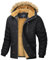MAGCOMSEN Herren Warme Parka Jacke Gefüttert Winter Daunenjacke Kapuze Camping Jacken Männer Winddicht Warme Outdoorjacke Fleece Funktionsjacke Wandern Jagdjacke Schwarz M