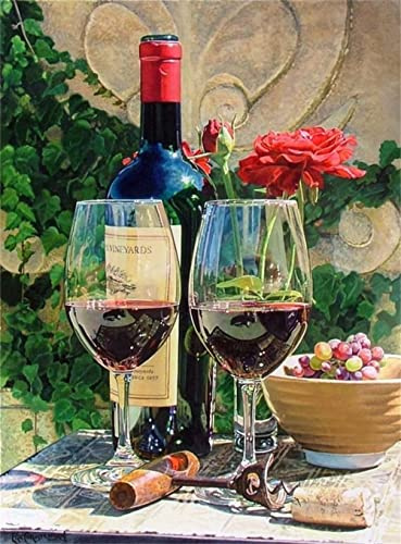 Meecaa Malen nach Zahlen Rotwein Trauben Rose Kit für Erwachsene Anfänger DIY Ölgemälde 40,6 x 50,8 cm (Wein, gerahmt)