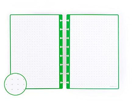 Modubooq - 32 grüne, gepunktete, wiederverwendbare, gebundene Duratech3 Seiten - A5