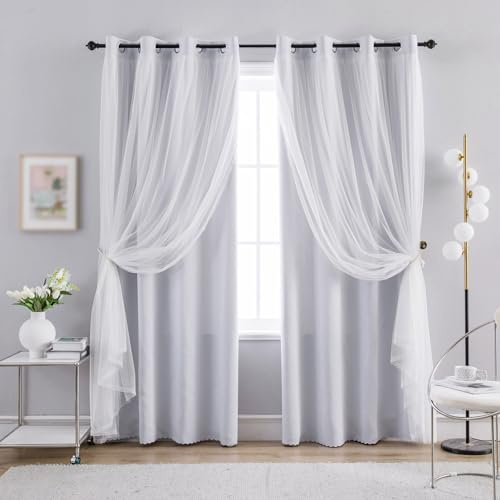 Anytime Double Layer Blackout Curtains 2 Panels，52Wx63L，Greyish White