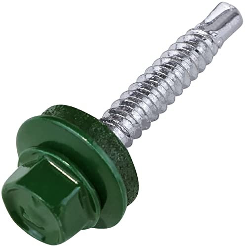 AERZETIX - C57180 - Set di 50 - Vite autoperforante Ø4.8x35mm + rondella di tenuta EPDM - verniciato in colore verde muschio RAL 6005 - impronta della testa 8mm esagonale - in acciaio