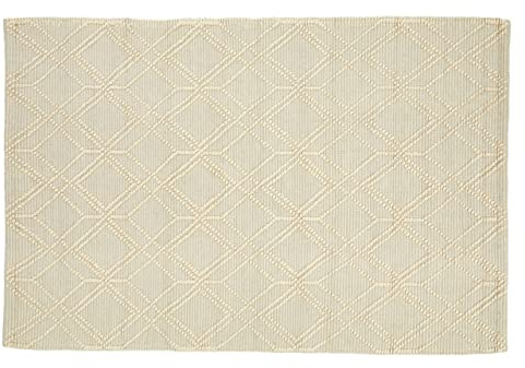 Premier Housewares Small Geometric Rug, Cotton, Wool Bedroom Rug, Handcrafted, Aesthetic Hemmed Finish, Childrens Rug, Muted Color Palette, Geometric Pattern, W180 x D120 x H1cm, Weight 4.75.