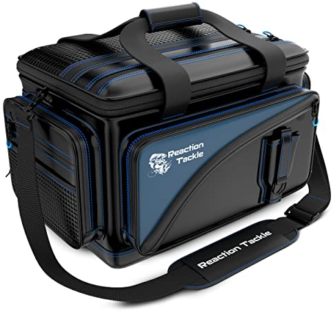 Reaction Tackle Angelausrüstungstasche, salzwasserbeständig, 1000D PVC, wasserdichtes Material, langlebiges Futter, herausnehmbare Trennwände, für 3600 Tabletts, Rucksack, Größe S