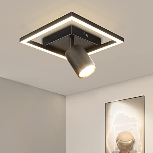 Dehobo Deckenlampe LED Schwarz, Strahler Deckenleuchte GU10 18W, Deckenstrahler 1 Flammig Schwenkbar, Wandspot, Modern Lampe für Küche, Flur, Schlafzimmer, Inklusive 5W GU10 Leuchtmittel