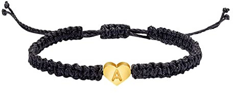 NCQiFei Armband 26 Buchstaben Pärchenarmband Partnerarmband Schwarz Personalisiert Geflochtene Handgefertigt mit Gold Herz Initialen für Paare Geschenk für Männer, Frauen, Mädchen (A, One Size)