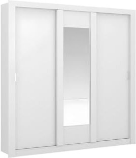 Vente-unique-Armario con Espejo Roxane - 3 Puertas correderas – Ancho 220 cm - Blanco
