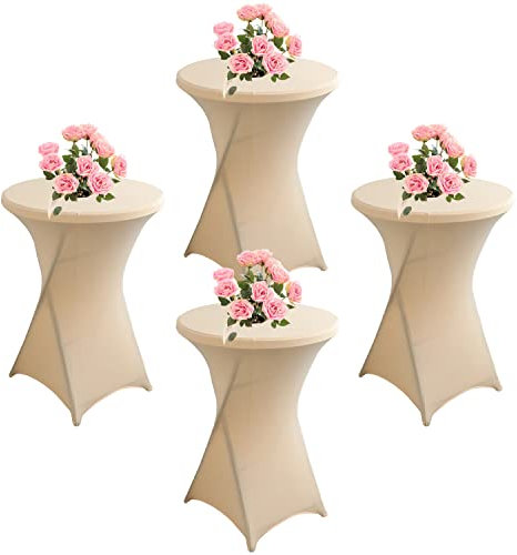 KAYBTNT 4er Set Stehtisch Hussen, Spandex Stretch Stehtischhussen für Bistrotisch, Tischhussen für Stehtische Ø 60-80cm, Elegante Tischdecke für Bankett Hochzeit Geburtstag Party,Beige,60x110cm