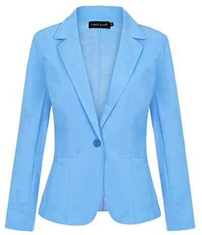 MINTLIMIT Women's Classic Blazer Suit with Notched Lapel and Jetted Pockets Timeless and Versatile BU-Sky Blue XXL
