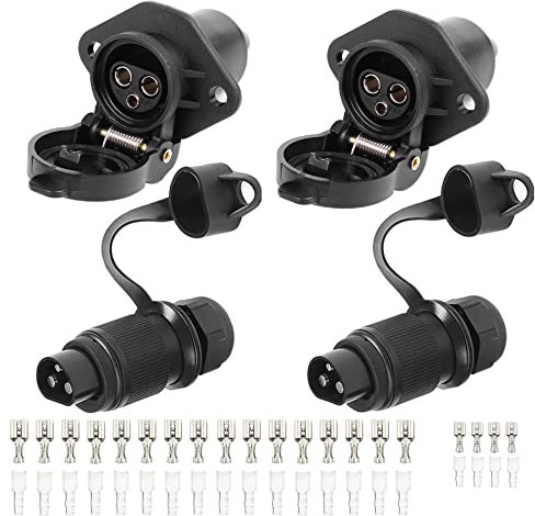 AGRISHOP 2 pedazas Enchufe 3pines Tractor 12v 24v y 2 pedazas Zócalo de Remolque 3 Pines con Conector faston la Manga Aislante,Conectores Remolque3pinesMacho y Hembra per Agrícola Impermeable