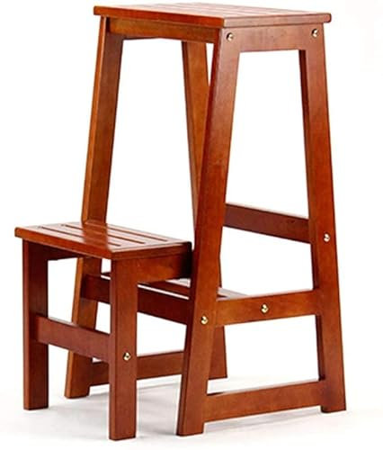 Two-step Wooden Ladder, Height Heightening Ladder Stool Double Color Solid Wood Storage Rack/Metal Fittings Household ladder
