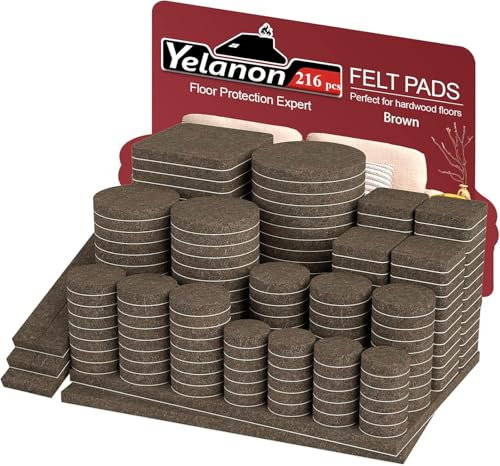 Yelanon Felt Furniture Pads -216 Pcs Furniture Pads Hardwoods Floors Self Adhesive, Cuttable Felt Chair Pads, Anti Scratch Floor Protectors for Furniture Feet Chair Legs, Furniture Felt Pads, Brown