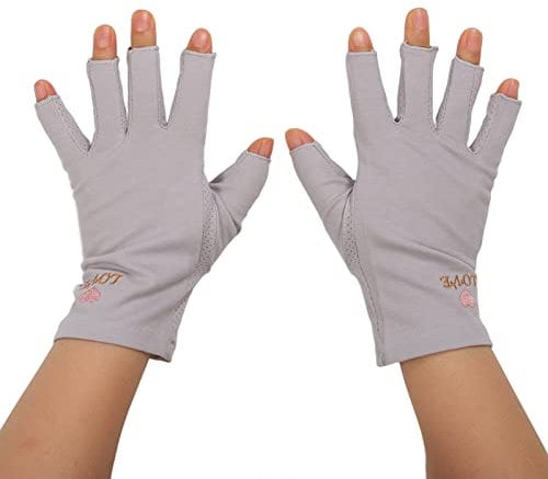 PRTECY Anti UV Gloves for Nail Lamp, Manicure Gloves UV Protection Stretchy Breathable Fingerless Gloves for Manicures Nail Art (Grey)