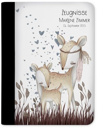 CreaDesign Customize A4 Zeugnismappe für Kinder 26,7x32,7x1 cm, Sichtbuch mit 10 Klarsichthüllen, erweiterbar auf bis zu 20 Taschen, Reh design, Dokumentenmappe für Schüler
