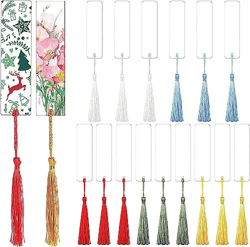 MsTeco 15 Stück Blanko Acryl Lesezeichen Transparente DIY Rechteckig Lesezeichen Diy Lesezeichen Blanko Lesezeichen Quasten Set, Für DIY Projekte Notizbuch Geschenkanhänger