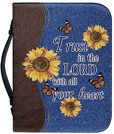 Custodia Bibbia con cerniera grande in pelle personalizzata borsa biblica donna uomo borsa Bibbia libro chiesa borse con manici, Blu, M