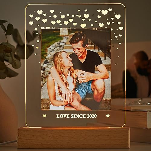 Transparent Gift Lámpara Personalizada con Foto y Texto Corazoncitos. Regalos para Parejas. Regalos Originales Aniversario. Regalos Personalizados para San Valentín, Bodas. Lámparas Luz LED Decoración