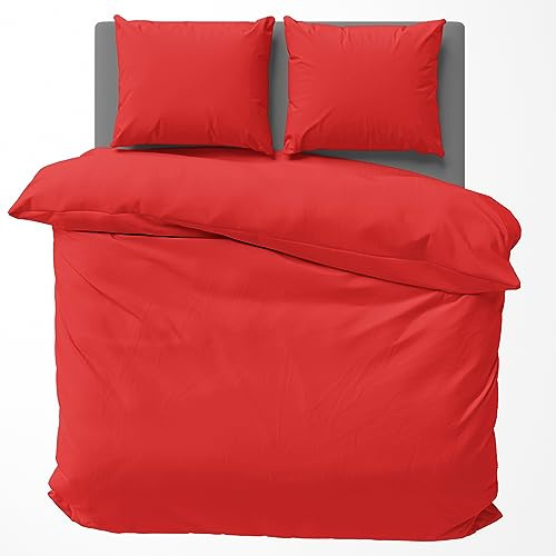 Visaggio Bettwäsche 155x220 cm Bettbezug Garnitur Set Bettwaren Baumwolle Uni Einfarbig Rot