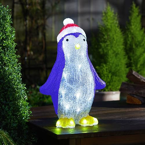 Festive Lights 30cm LED Weihnachtsfigur aus Acryl Pinguin weiße LEDs batteriebetrieben Beleuchtung mit Timer Dekoration Weihnachten Deko Außen (Pinguin)