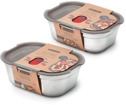 BLACK + BLUM - Lunch Box Set - Small & Medium Microwavable Stainless Steel, Plastic-Free Lunch Box with Leak Proof, Airtight, Lockable Lid - Microwave, Dishwasher and Oven Safe - 600ml, 900ml