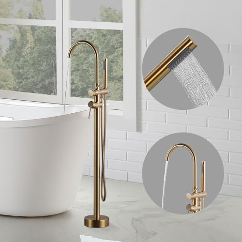 ARCORA Robinet de Baignoire avec Douchette, Pivotant À 360° Bec, 2 Modes de Poignée, Mitigeur Robinet Baignoire Ilot pour Salle de Bain, Or Poli