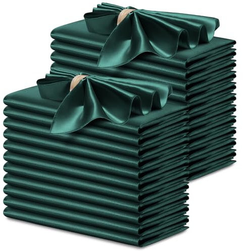 P Pothuiny 24 Stück seidige grüne Satin-Servietten, 43,2 x 43,2 cm, quadratisch, glatt, Hochzeit, Abendessen, Satin, Stoffservietten, Tischservietten für Bankett, Party, Restaurant, Dekoration,