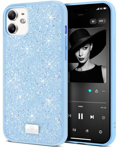 BEZ Handyhülle für iPhone 11 Hülle Glitzer, Sparkle Diamond Crystal Bling Hülle mit Bling & Co. Serie Kompatibel für iPhone 11, Himmelblau