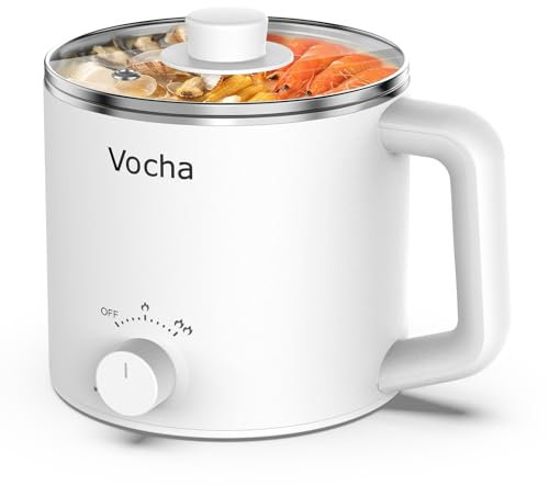 Vocha Elektrische Hot Pot Topf, 1.6L Kleiner Elektrischer Kochtopf, Tragbare Schneller Nudelkocher, Multikocher für Suppe/Ramen/Pasta/Haferflocken/Ei, 250W/600W