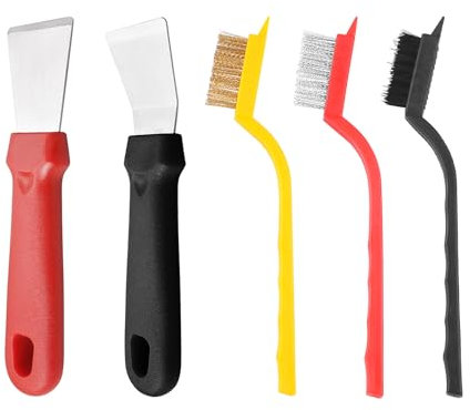 JJWNMLL 2Pcs Cleaning Scraper for Ovens, Stoves, Induction Hob,Freezer Stainless Steel Multi Kitchen Scraper with Grindstone 3pcs Cleaning Brushes(Red&Black)