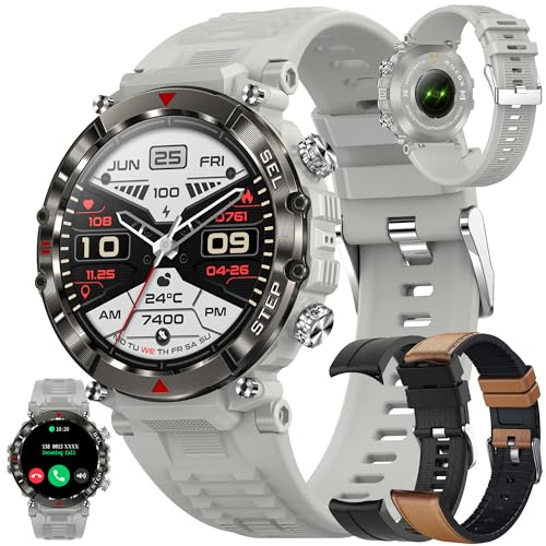 Smartwatch Herren mit Telefonfunktion, 1.39 Fitnessuhr mit Schrittzähler Herzfrequenz SpO2, Schlafmonitor, 123 Sportmodi Uhr, 5ATM Wasserdichte Sportuhr Aktivitätstracker für Android iOS (Grau)