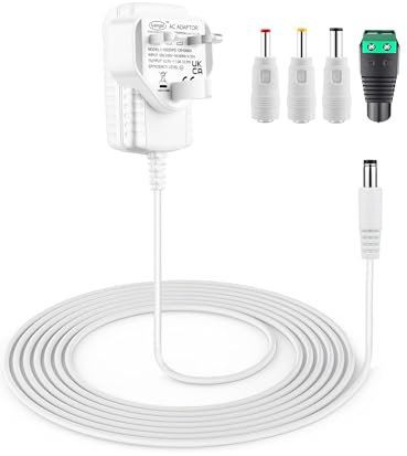[ UKCA Listed]12V 1A Power Supply Adapter, AC/DC Adapter 100-240v 50/60hz with 4 Tips for CCTV Camera,LED Strip Lights,Keyboard, BT Speaker, Router, Monitor,Webcam,Router,TV Box