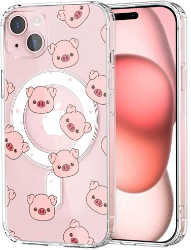 MAYCARI Magnetic Case for iPhone 11 Pro Max, Cute Clear Girly Pink Pig Design Case Compatible with MagSafe, Slim Soft TPU Hard Back Transparent Phone Cover for Girls Women Boys