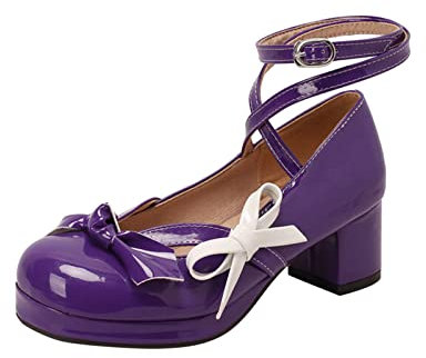 Dinglong Tacchi Alti da Donna Scarpe in Pelle a Tacchi Alti Spessi Fibbia Decorativa in Pelle Lucida Tinta Unita per Le Signore Tacchi Alti Donna Sandali con zeppa Donna Estate, viola., 37 EU