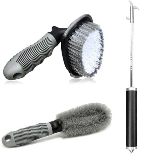 Sacjkt Cepillo Llantas Coche, Cepillo Limpieza Coche, 2 Piezas Cepillo Coche con Gancho de Limpieza de Neumáticos de Aleación para Limpiar Ruedas de Coche, Neumáticos de Motocicleta o Bicicleta