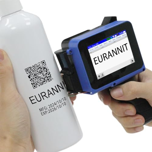 Eurannit Mini Handheld Inkjet Printer, Portable Handheld Inkjet Printer Gun 1.3 cm with 42ml Black Ink Cartridge for Text QR Barcode Batch Number Logo Date Label Printer