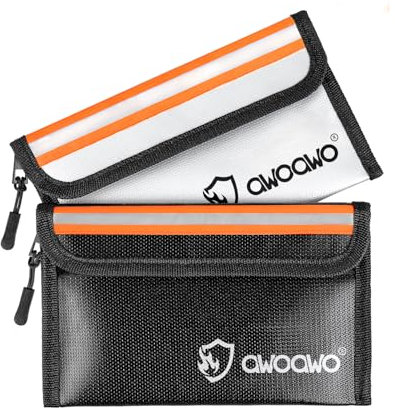 2 Stück Feuerfeste Tasche mit Reflektorstreifen 20x13cm - Praktische Kleine Feuerfeste Geldtasche für Dokumente, Bargeld und Wertsachen, 5200°F hitzebeständig wasserdicht-Schwarz Silber