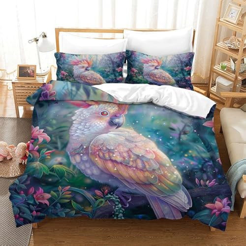HKHKSJJF Kakadu Bettwäsche 140x200cm Kind Mikrofaser-Polyester 3D Fantasie Kinderbettwäsche Bettbezug Und Kissenbezug 3 Teilig