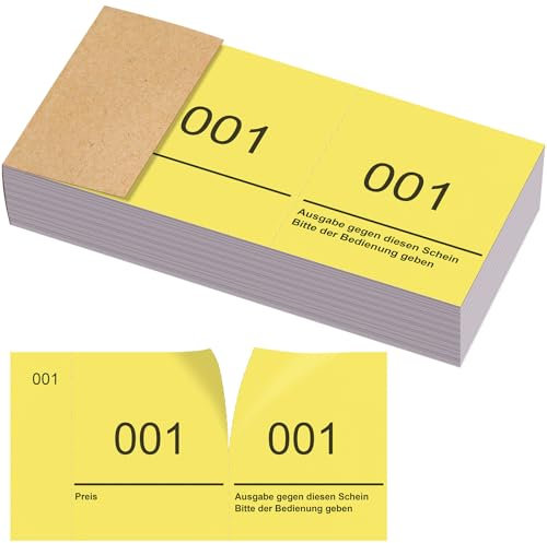 Nezyo Doppelnummern Blöcke 1-100 Tombola Lose mit Zahlen Nummernblöcke Zahlenblöcke 10 cm X 5 cm für Garderobe, Verlosung, Veranstaltungen, Partys, Messen und Bewirtungen(Gelb)