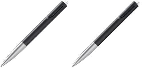 Lamy noto schlichter Kugelschreiber 283 aus Kunststoff in der Farbe schwarz-silber mit dreieckigem Korpus und Druckmechanik, inkl. Großraummine M 16 Strichbreite M in schwarz (Packung mit 2)