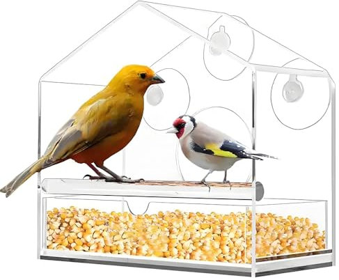 Window Bird Feeder with 3 Strong Suction Cups, Acrylic Bird Feeders Clear Bird Feeder Birds House for Outdoor, Outdoor Bird for Wild Garden Decor