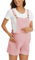 Salopette Grossesse Pantalon Court Maternité Combinaison Femme Enceinte Combishorts Boutonné Couleur Unie Chic Décontractée Eté Rose L