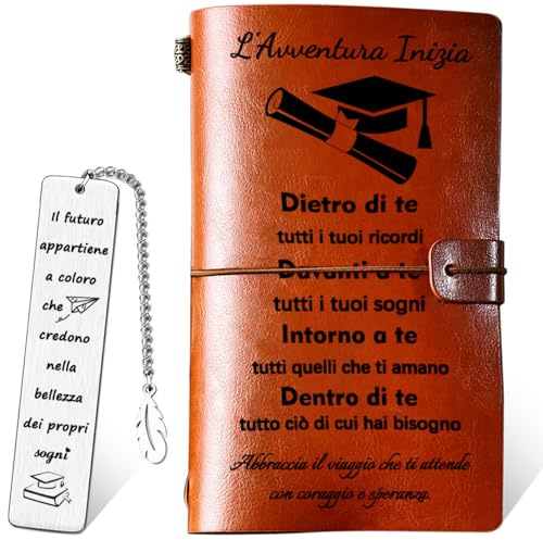 Regalo di Laurea Donna e Uomo - Set Premium con Taccuino e Segnalibro in Metallo - Idea Regalo per Diploma Universitario o Maturità - Dono Elegante per Studenti e Studentesse