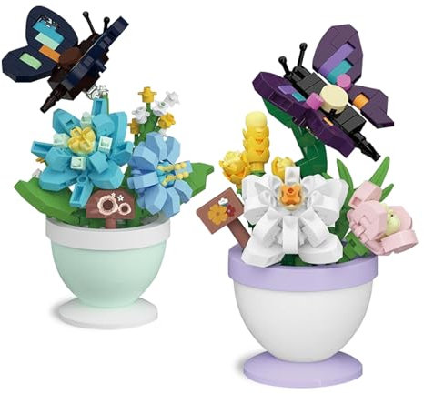 SPERMUOY Klemmbausteine Blumen,2 Stück Bausteine Blumen Set Künstliche Blum-en Bausatz DIY Bauspielzeugsets Bouquet Baustein,Blumenstrauß Bausteinset für Mädchen Jungen