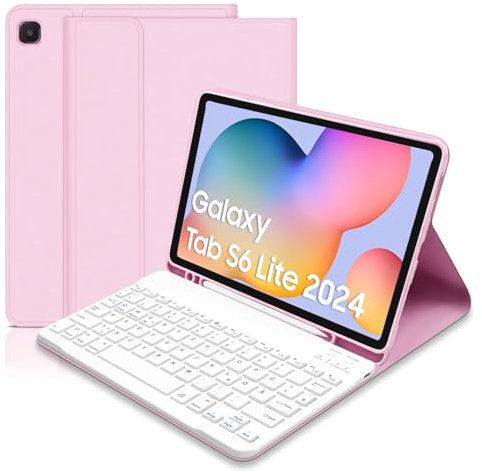 COEZFE Hülle mit Tastatur für Samsung Galaxy Tab S6 Lite 10.4 Zoll 2024/2022/2020, Schutzhülle mit Pencil Halter Bluetooth Tastatur (Deutsches QWERTZ) für Samsung Tab S6 Lite 10,4, Rosa